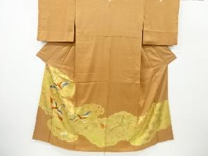 リサイクル　金彩鶴に梅・笹模様刺繍三つ紋色留袖(重ね衿付き)